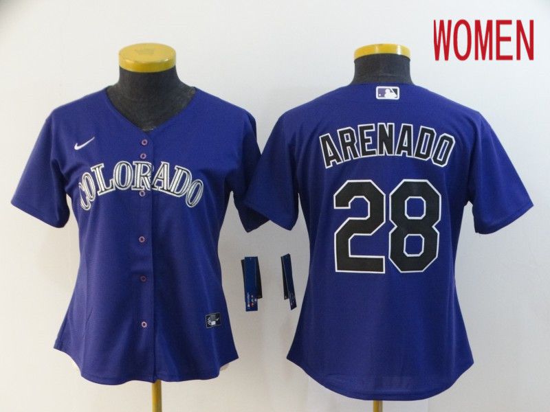 Women Colorado Rockies #28 Arenado Purple Nike Game MLB Jerseys